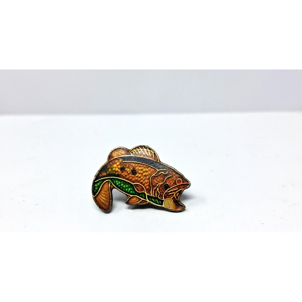 Vintage Bass Fishing Fisherman Enamel on Brass Hat or Vest Pin
